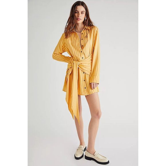 Free People Dresses & Skirts - Free People Jen's Pirate Booty Amata Shirt Dress Yellow Striped Long Sleeve